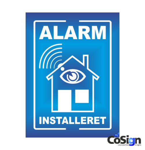AL1-Reflex BLÅ Alarm installeret skilt